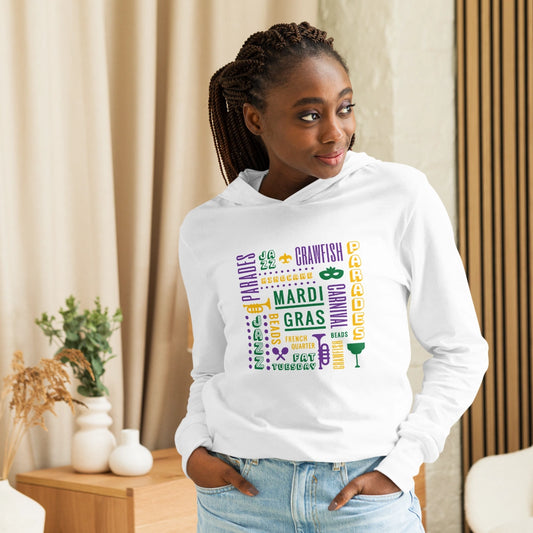 Mardi Gras Vibe Hooded Long Sleeve Tee