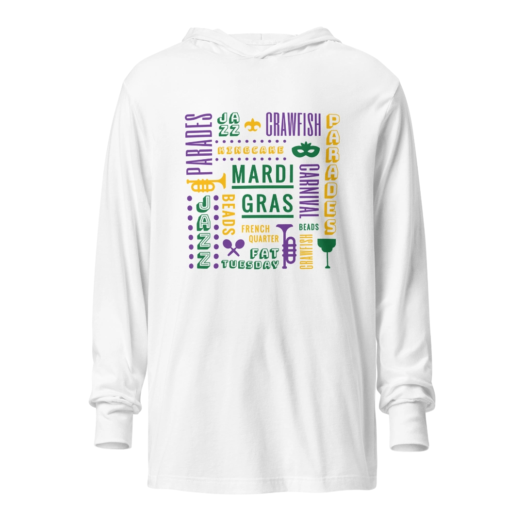 Mardi Gras Vibe Hooded Long Sleeve Tee