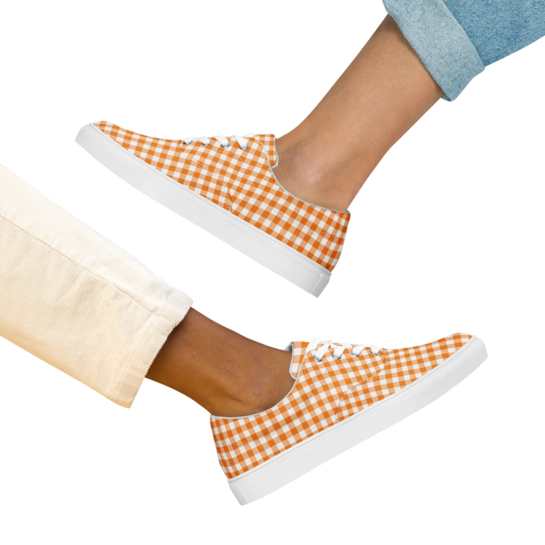 Orange Gingham Women’s Lace-up Canvas Shoes