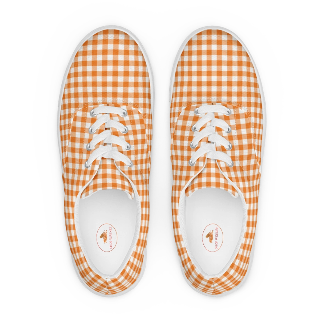 Orange Gingham Women’s Lace-up Canvas Shoes