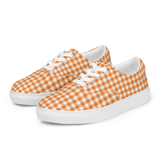 Orange Gingham Women’s Lace-up Canvas Shoes
