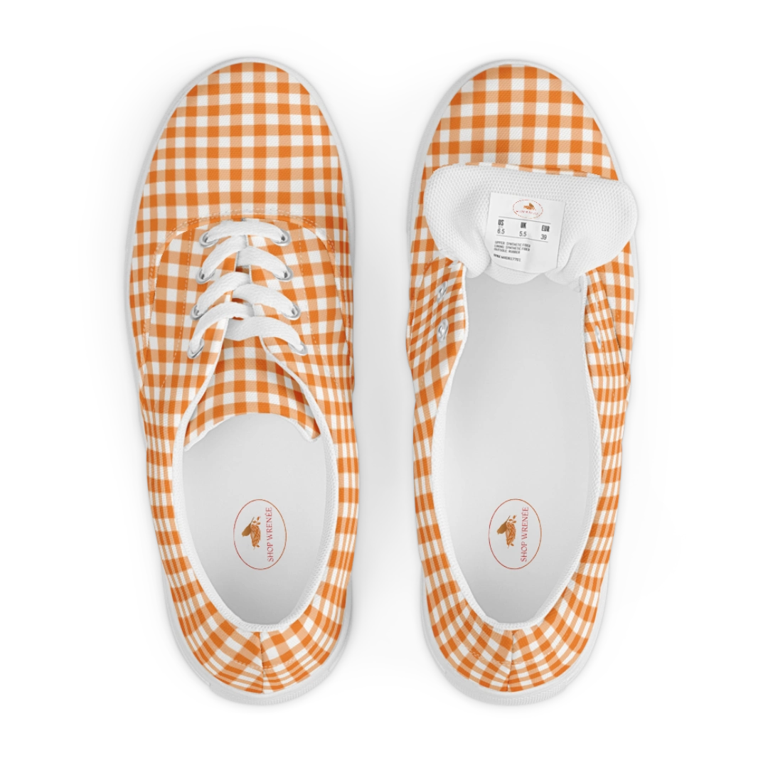 Orange Gingham Women’s Lace-up Canvas Shoes
