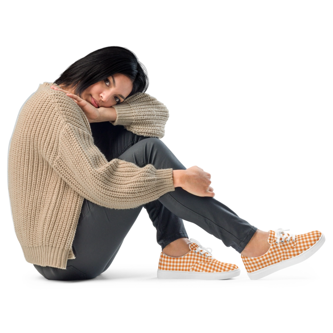 Orange Gingham Women’s Lace-up Canvas Shoes
