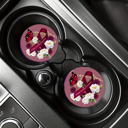 Myeloma Ribbon with Flowers Car Coaster